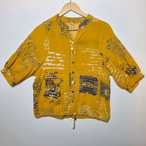 Women's Mustard Yellow Patchwork Cotton Sunrise Top Medium